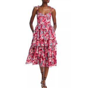 NWT Banjanan Ramona Tiered Ruffle Skirt Floral Dress Rose Small